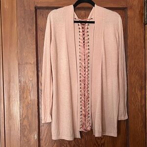 Gianni Bini Open Cardigan with Pink Lace Up Detail